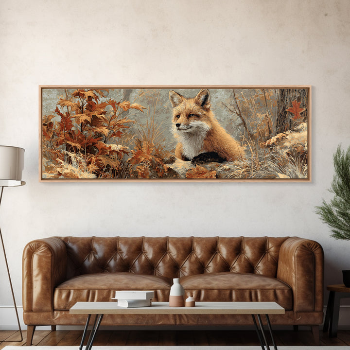 Fox in Autumn Forest Leaves Canvas Print, Wildlife Art, Gallery Decor, Living Room Decor, Fine Art, Wild, Contemporary Art, WIL-3x1-97