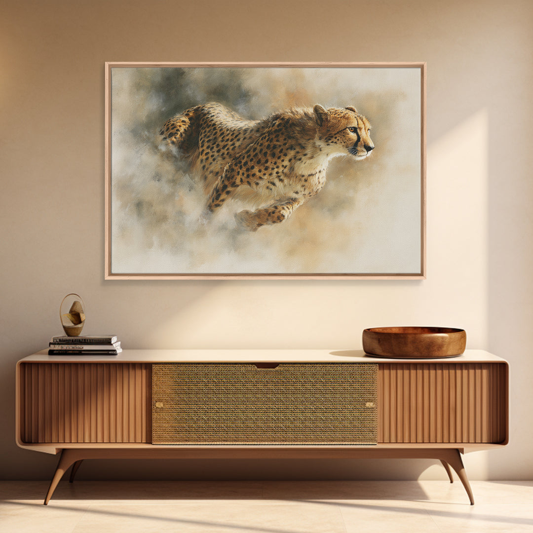 Cheetah Running Through Warm Dust Canvas Print, Wildlife Art, Modern Wall Art, Living Room Decor, Fine Art, Wild, Bird Wall Art, WIL-3x2-1