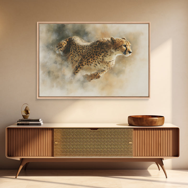 Cheetah Running Through Warm Dust Canvas Print, Wildlife Art, Modern Wall Art, Living Room Decor, Fine Art, Wild, Bird Wall Art, WIL-3x2-1