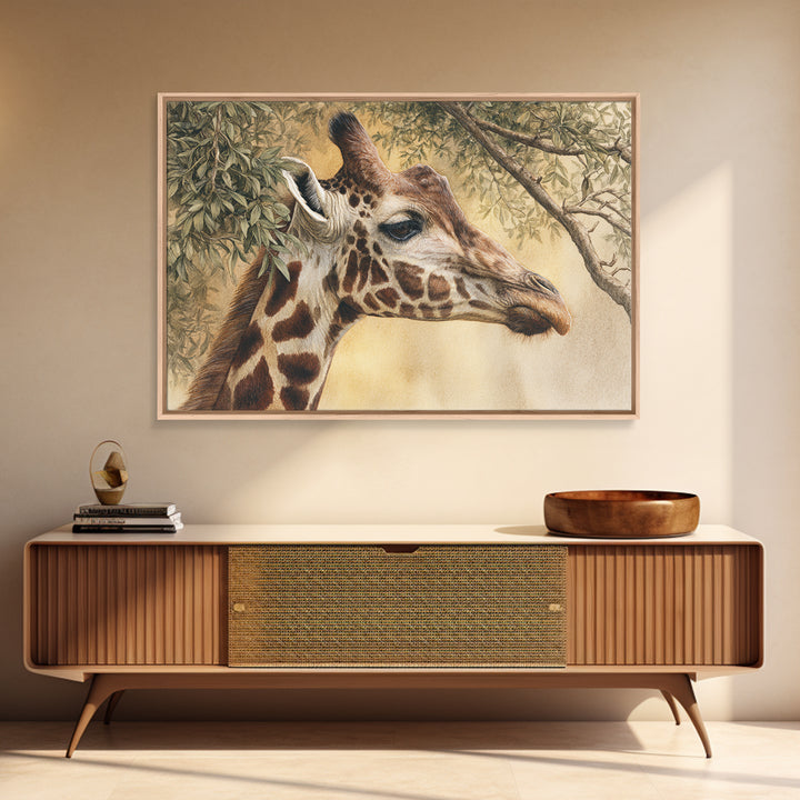 Giraffe Pair under Acacia Tree Canvas Print, Wildlife Art, Leopard Wall Art, Living Room Decor, Fine Art, Wild, Fine Art Print, WIL-3x2-11