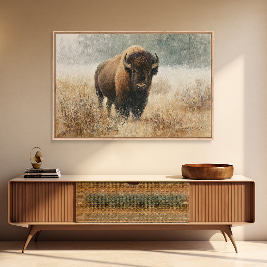 Bison on Wide Western Prairie Canvas Print, Wildlife Art, Living Room Wall Art, Living Room Decor, Wild, Unique Home Decor, WIL-3x2-17