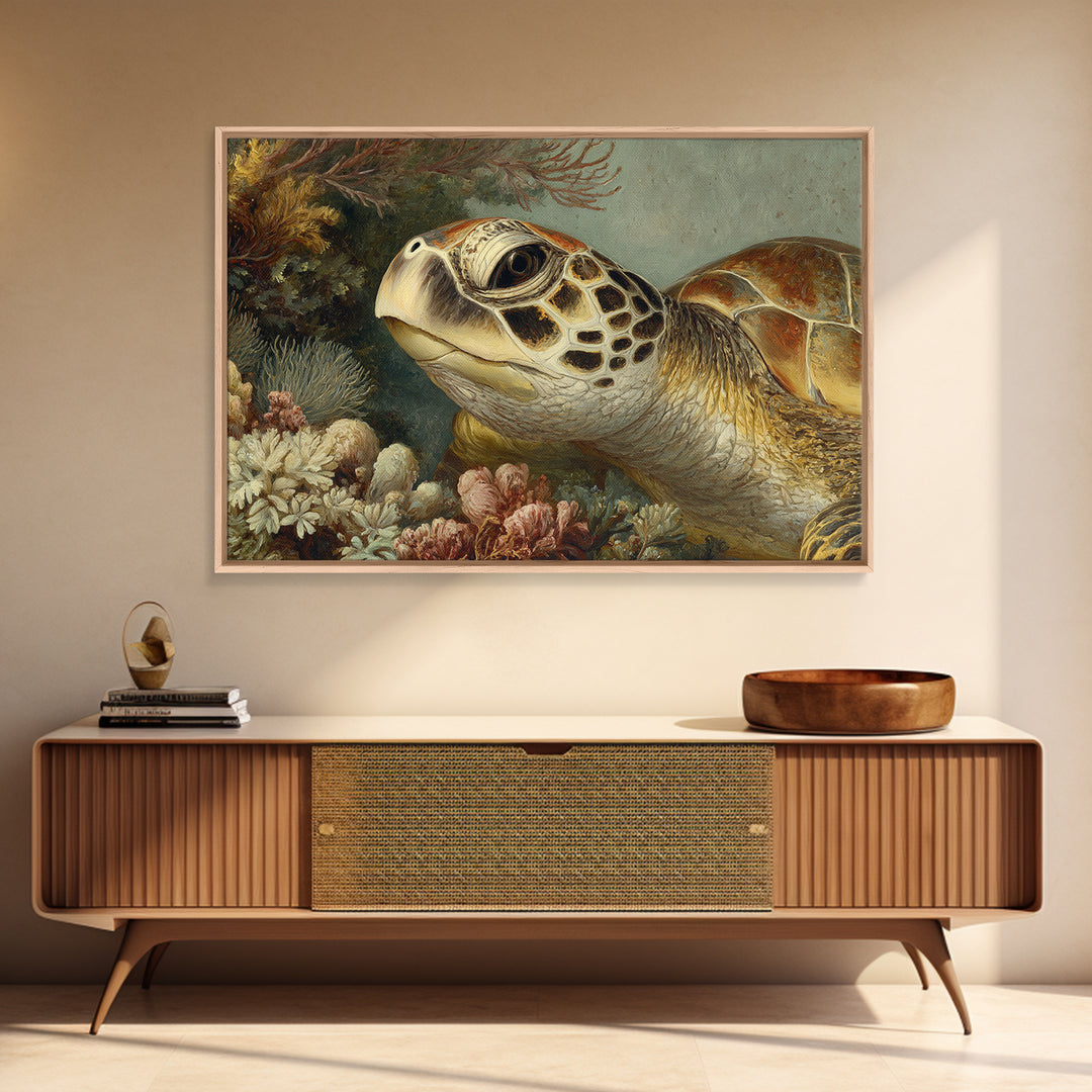 Sea Turtle over Coral Reef Canvas Print, Wildlife Art, Original Art, Living Room Decor, Oil Painting, Wild, Leopard Wall Art, WIL-3x2-22