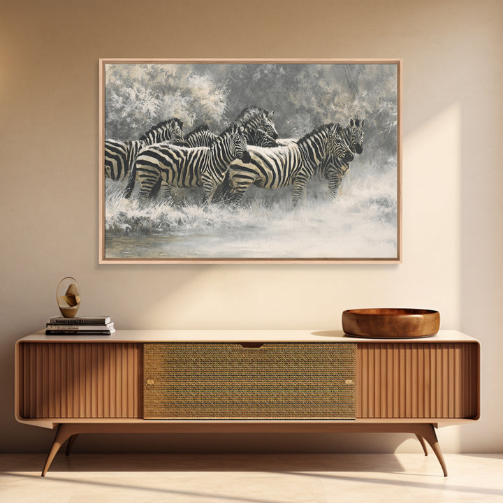 Zebra Herd in Graphic Black and White Framed Canvas Print, Wildlife Art, Neutral Decor, Living Room Decor, Fine Art, Wild, WIL-3x2-39