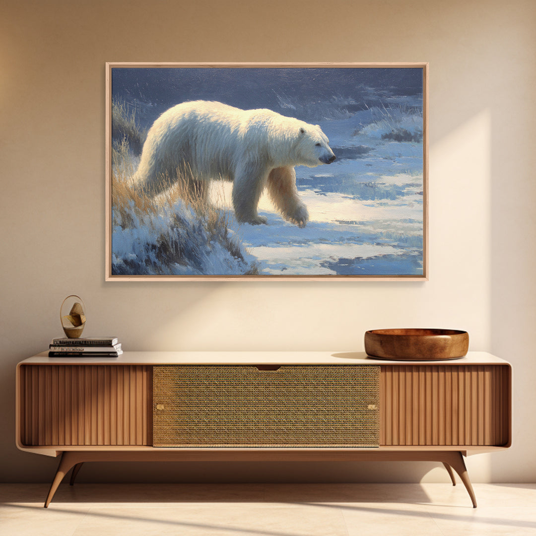 Polar Bear Crossing Blue Ice Canvas Print, Wildlife Art, Unique Home Decor, Living Room Decor, Abstract Art, Wild, WIL-3x2-43