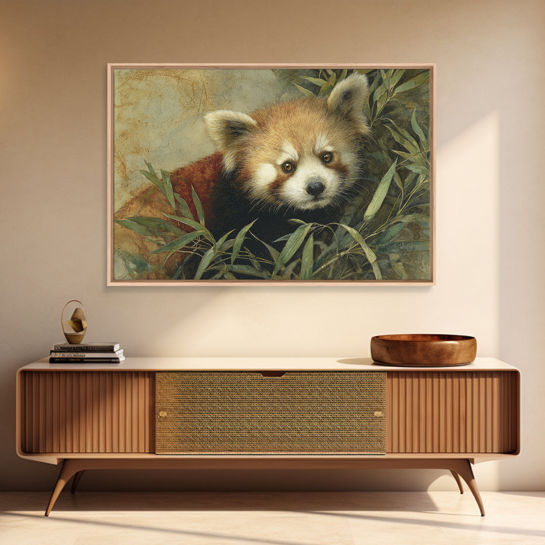 Red Panda Among Bamboo Leaves Canvas Print, Wildlife Art, Leopard Wall Art, Living Room Decor, Fine Art, Wild, Fine Art Print, WIL-3x2-48