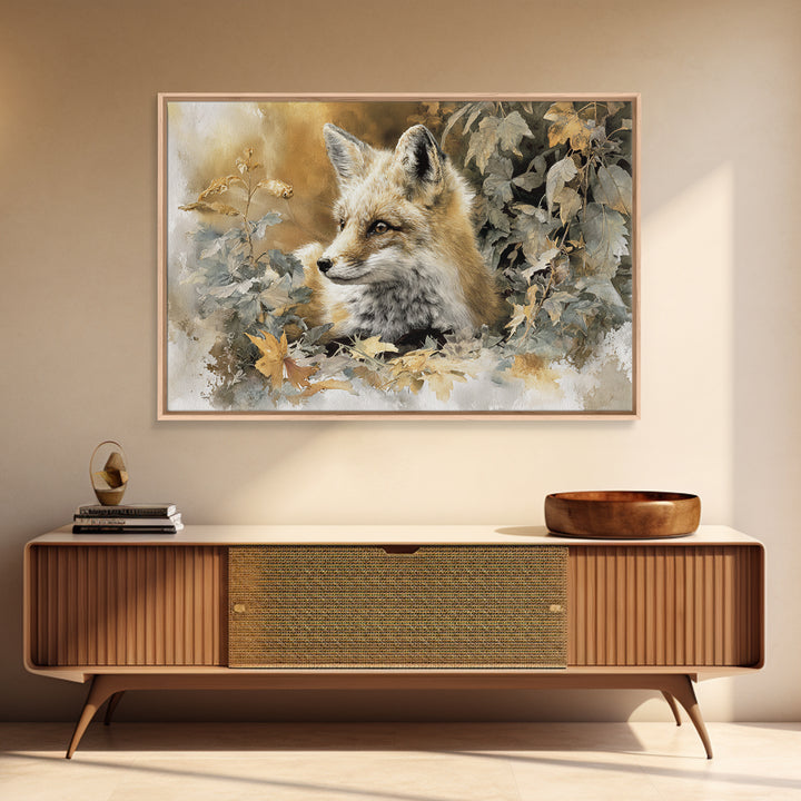Fox in Autumn Forest Leaves Canvas Print, Wildlife Art, Leopard Wall Art, Living Room Decor, Fine Art, Wild, Fine Art Print, WIL-3x2-61
