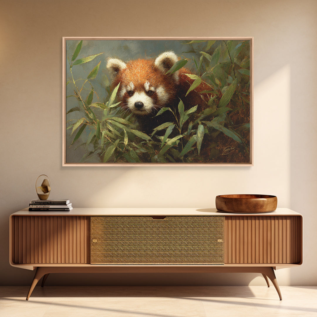 Red Panda Among Bamboo Leaves Canvas Print, Wildlife Art, Modern Decor, Living Room Decor, Fine Art, Wild, Home Decor, WIL-3x2-72