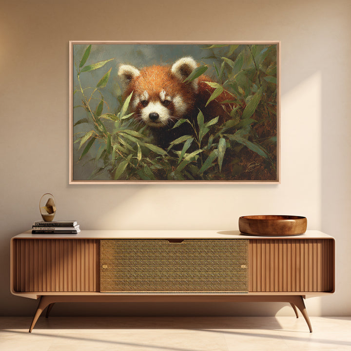 Red Panda Among Bamboo Leaves Canvas Print, Wildlife Art, Modern Decor, Living Room Decor, Fine Art, Wild, Home Decor, WIL-3x2-72