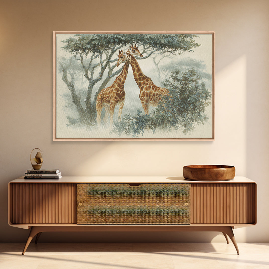 Giraffe Pair under Acacia Tree Canvas Print, Wildlife Art, Wall Art, Living Room Decor, Fine Art, Wild, Modern Wall Art, WIL-3x2-83