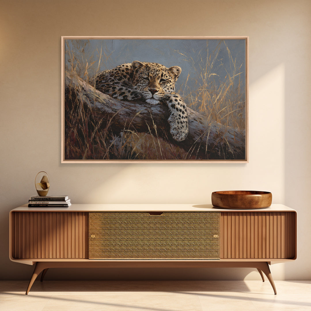 Leopard Resting on Tree Branch Framed Canvas Print, Wildlife Art, Modern Art, Living Room Decor, Fine Art, Wild, Neutral Decor, WIL-3x2-90