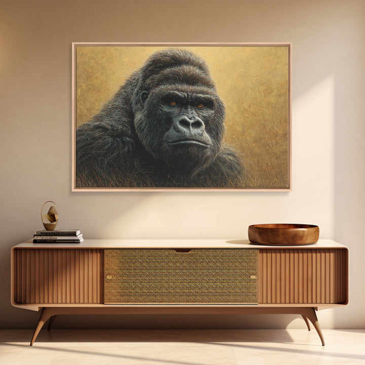 Gorilla Portrait with Powerful Gaze Canvas Print, Wildlife Art, Unique Home Decor, Living Room Decor, Fine Art, Wild, WIL-3x2-93