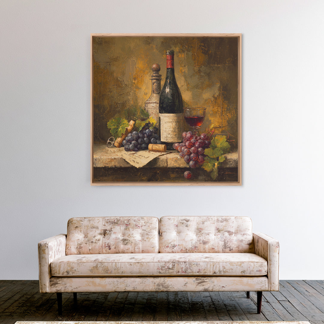 Old Cellar Key and Wine Label Shapes Framed Canvas Print, Winery Art, Wall Decor, Winery Decor, Fine Art, Vineyard, Kitchen Art, WIN-1x1-12