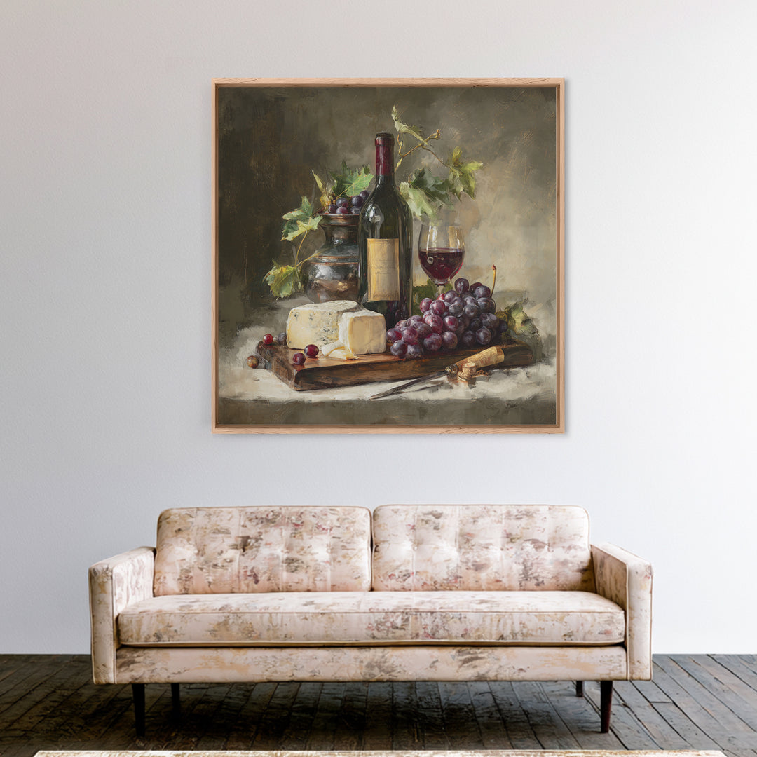 Charcuterie Board with Grapes and Cheese Canvas Print, Winery Art, Cocktail Wall Art, Winery Decor, Watercolor Art, Vineyard, WIN-1x1-13