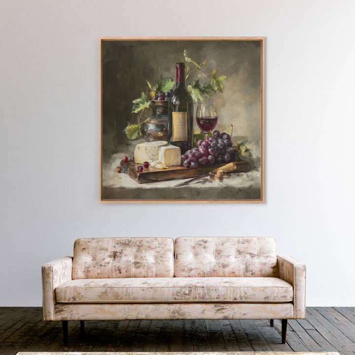 Charcuterie Board with Grapes and Cheese Canvas Print, Winery Art, Cocktail Wall Art, Winery Decor, Watercolor Art, Vineyard, WIN-1x1-13