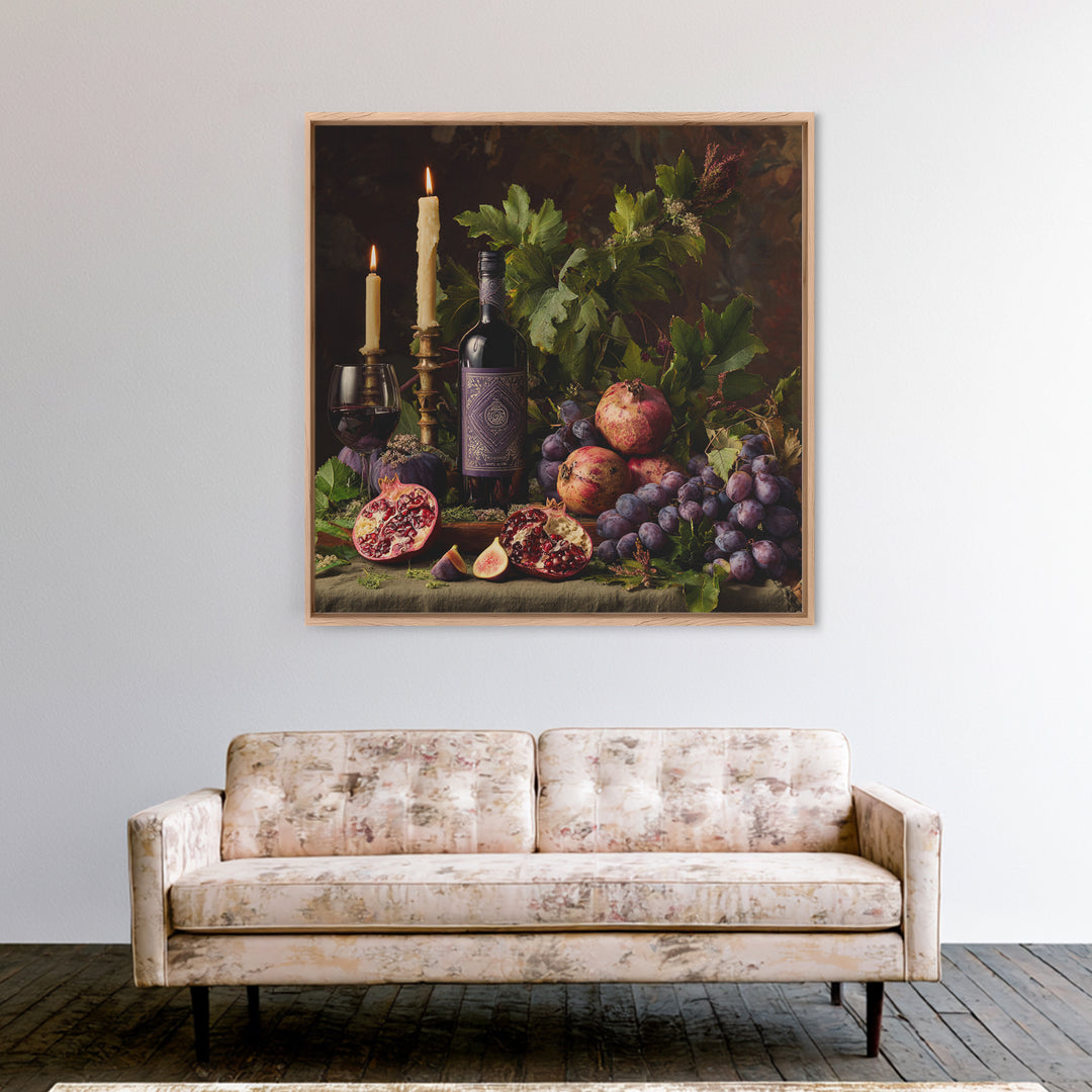 Pomegranate Figs and Red Wine Composition Canvas Print, Winery Art, Gallery Decor, Winery Decor, Fine Art, Vineyard, Wall Art, WIN-1x1-17