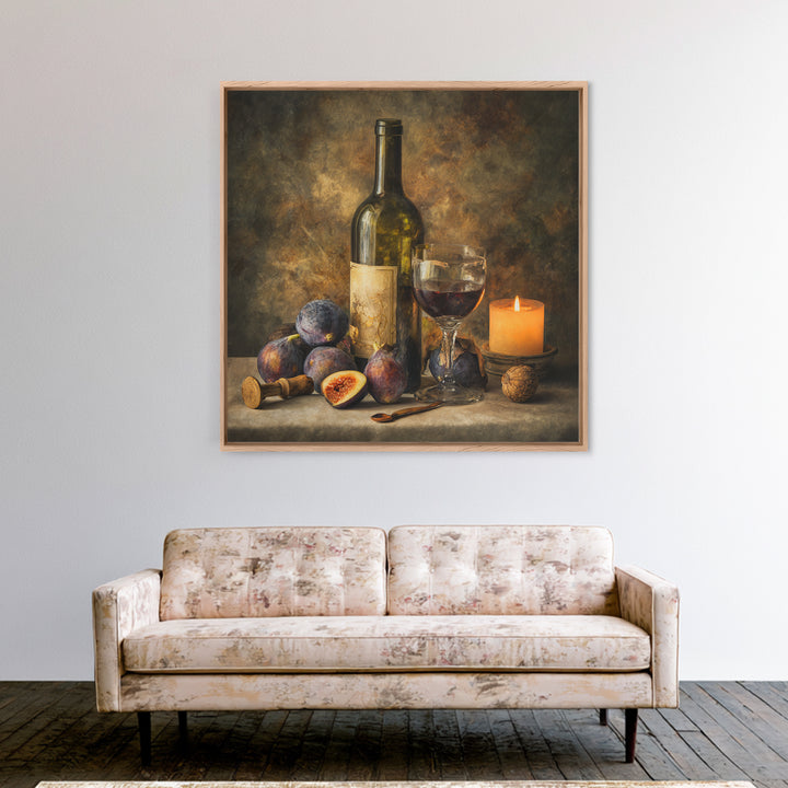 Wine Bottle and Glass Still Life Framed Canvas Print, Winery Art, Preppy Wall Art, Winery Decor, Vineyard, Statement Artwork, WIN-1x1-2