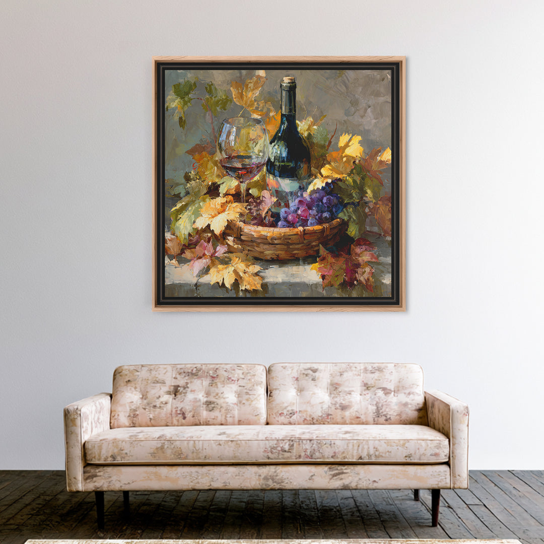 Wine Harvest Basket Canvas Print, Winery Art, Kitchen Wall Decor, Winery Decor, Oil Painting, Vineyard, Fine Art Print, WIN-1x1-22