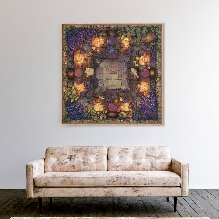 Wine Barrel with Lavender and Sunlight Canvas Print, Winery Art, Travel Poster, Winery Decor, Oil Painting, Vineyard, WIN-1x1-30