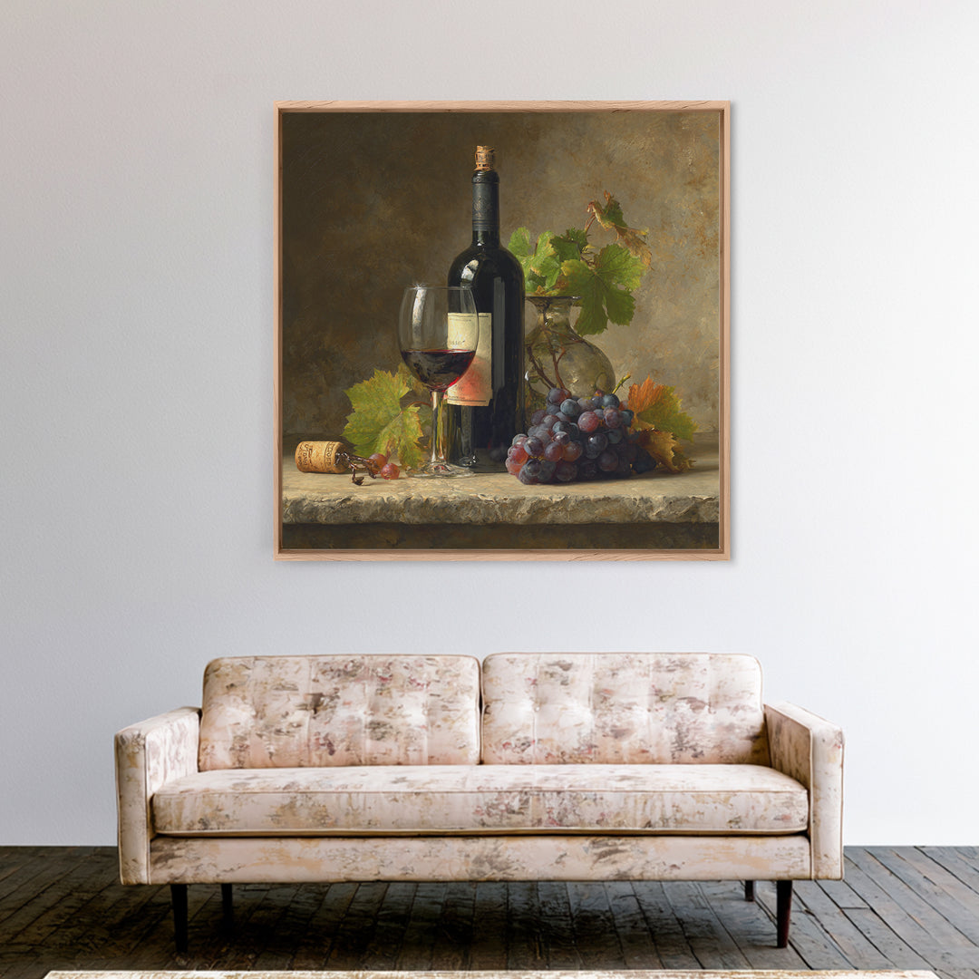 Wine Tasting Flight Rendered as Elegant Still Framed Canvas Print, Winery Art, Cocktail Wall Art, Winery Decor, Watercolor Art, WIN-1x1-34