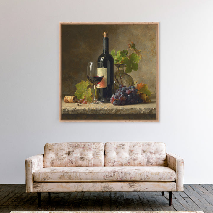 Wine Tasting Flight Rendered as Elegant Still Framed Canvas Print, Winery Art, Cocktail Wall Art, Winery Decor, Watercolor Art, WIN-1x1-34