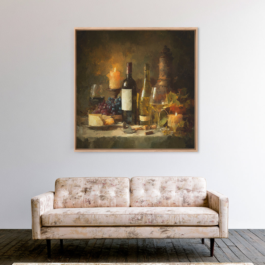Old Cellar Key and Wine Label Shapes Canvas Print, Winery Art, Oil Painting, Winery Decor, Abstract Art, Vineyard, WIN-1x1-36