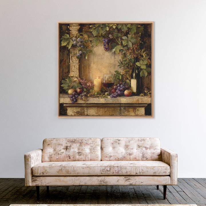 Vineyard Gate with Climbing Roses Framed Canvas Print, Winery Art, Retro Wall Art, Winery Decor, Vineyard, Modern Decor, WIN-1x1-39