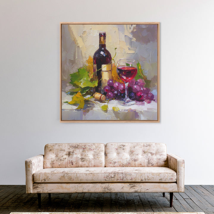 Burgundy Abstract with Gold Accents Framed Canvas Print, Winery Art, Living Room Decor, Winery Decor, Fine Art, Vineyard, WIN-1x1-47