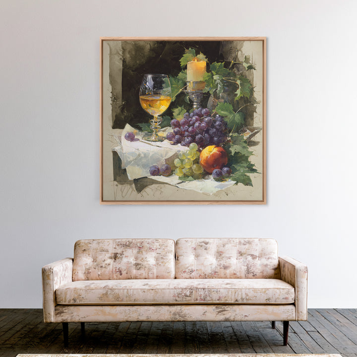 Champagne Grapes and White Linen Still Life Canvas Print, Winery Art, Fine Art Print, Winery Decor, Abstract Art, Vineyard, WIN-1x1-5