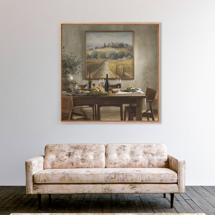 Tuscan Vineyard at Golden Hour Framed Canvas Print, Winery Art, Travel Poster, Winery Decor, Oil Painting, Vineyard, WIN-1x1-51