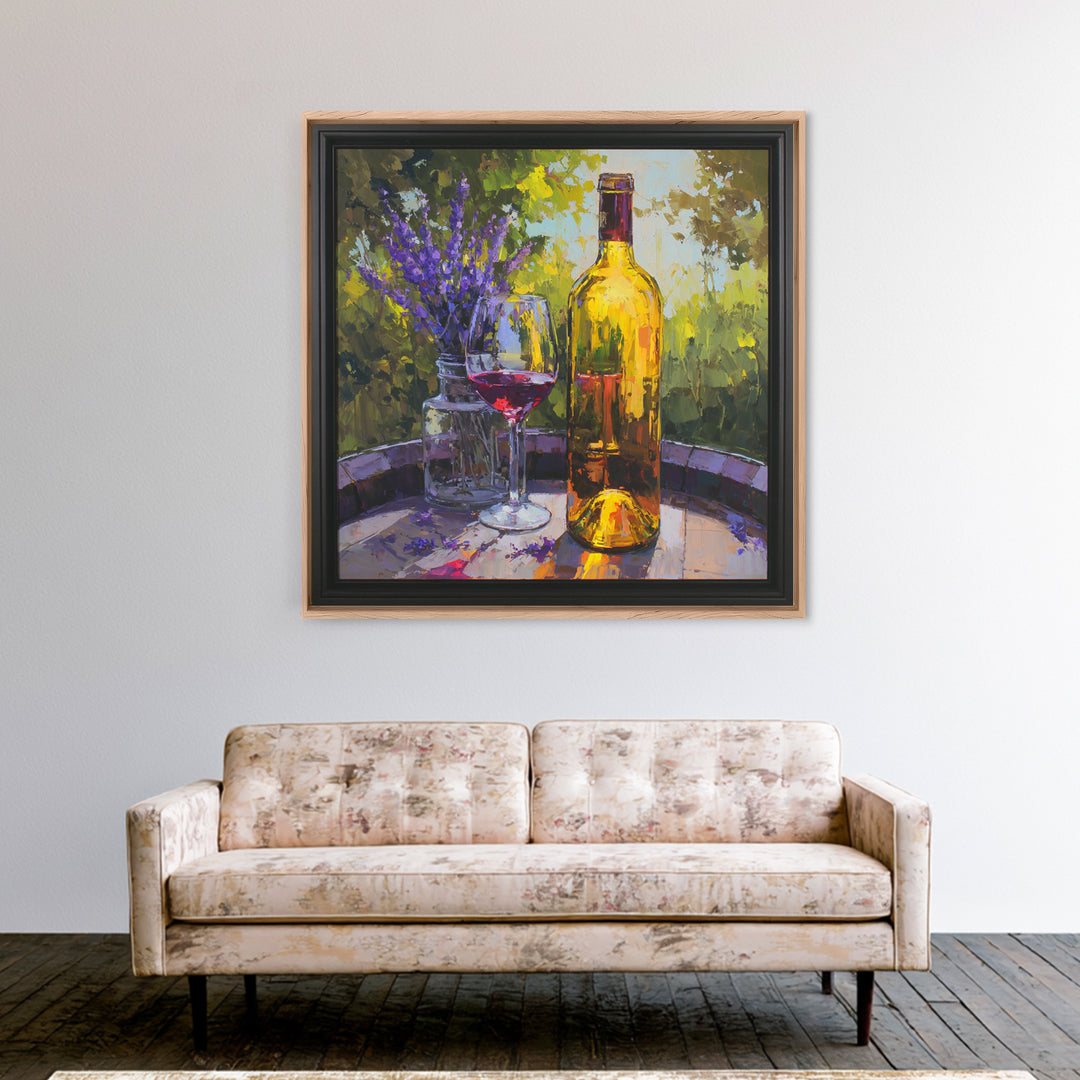 Wine Barrel with Lavender and Sunlight Canvas Print, Winery Art, Travel Poster, Winery Decor, Oil Painting, Vineyard, WIN-1x1-54