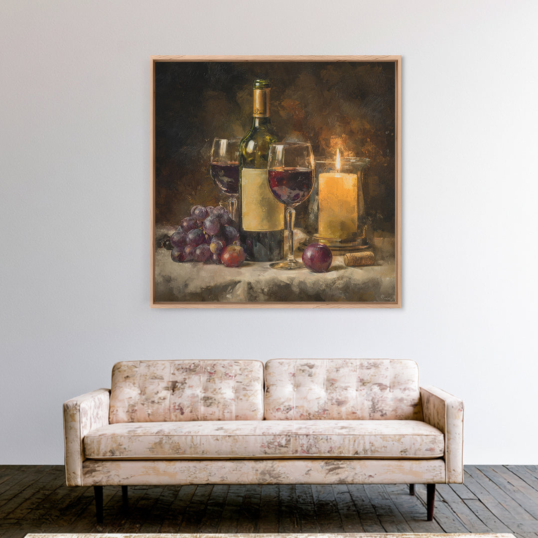 Wine Tasting Flight Rendered as Elegant Still Framed Canvas Print, Winery Art, Cocktail Wall Art, Winery Decor, Watercolor Art, WIN-1x1-58