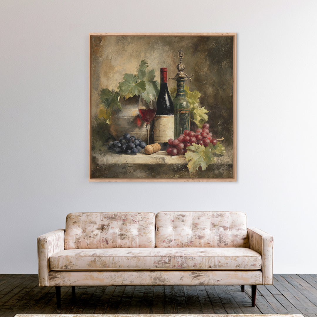 Old Cellar Key and Wine Label Shapes Canvas Print, Winery Art, Retro Wall Art, Winery Decor, Abstract Art, Vineyard, WIN-1x1-60