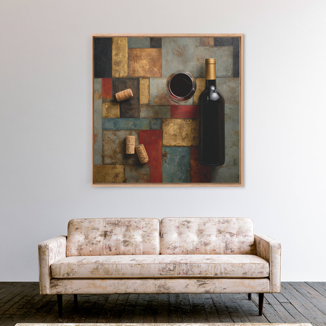Corks Arranged as Geometric Pattern Framed Canvas Print, Winery Art, Landscape Art, Winery Decor, Fine Art, Vineyard, WIN-1x1-66