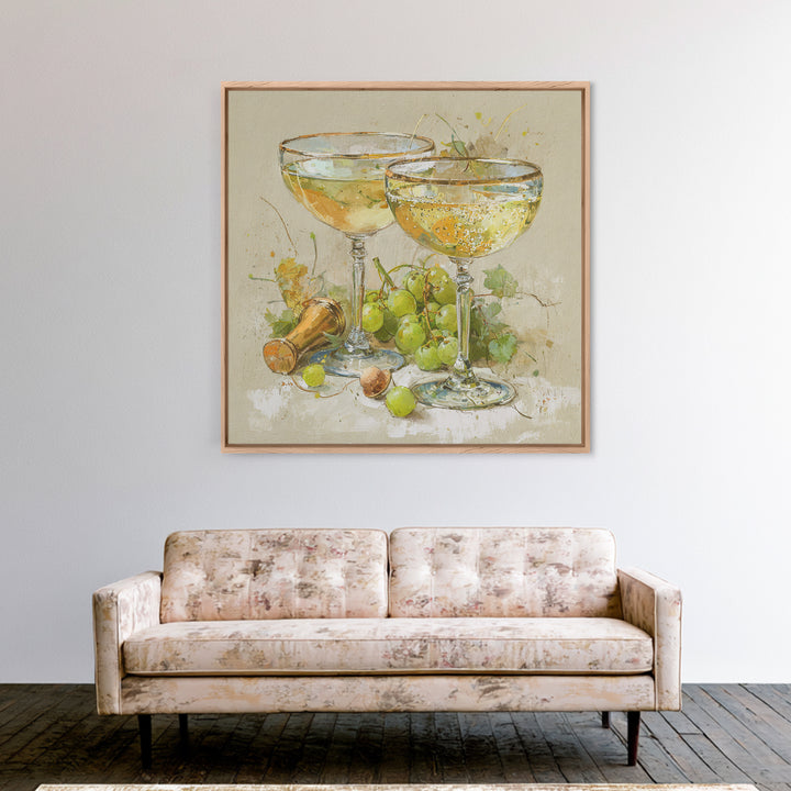 Champagne Coupe with Bubbles and Light Framed Canvas Print, Winery Art, Modern Decor, Winery Decor, Fine Art, Vineyard, WIN-1x1-67