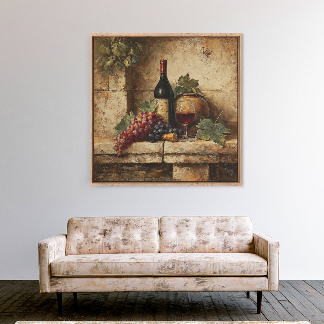 Italian Villa Vineyard Landscape Framed Canvas Print, Winery Art, Preppy Wall Art, Winery Decor, Oil Painting, Vineyard, WIN-1x1-68