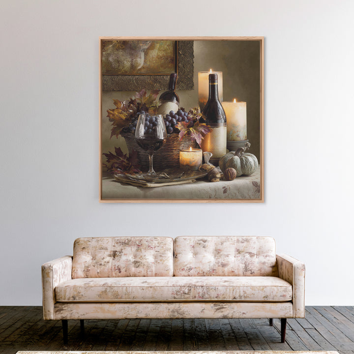 Wine Harvest Basket Framed Canvas Print, Winery Art, Bar Art, Winery Decor, Fine Art, Vineyard, Textured Painting, WIN-1x1-70