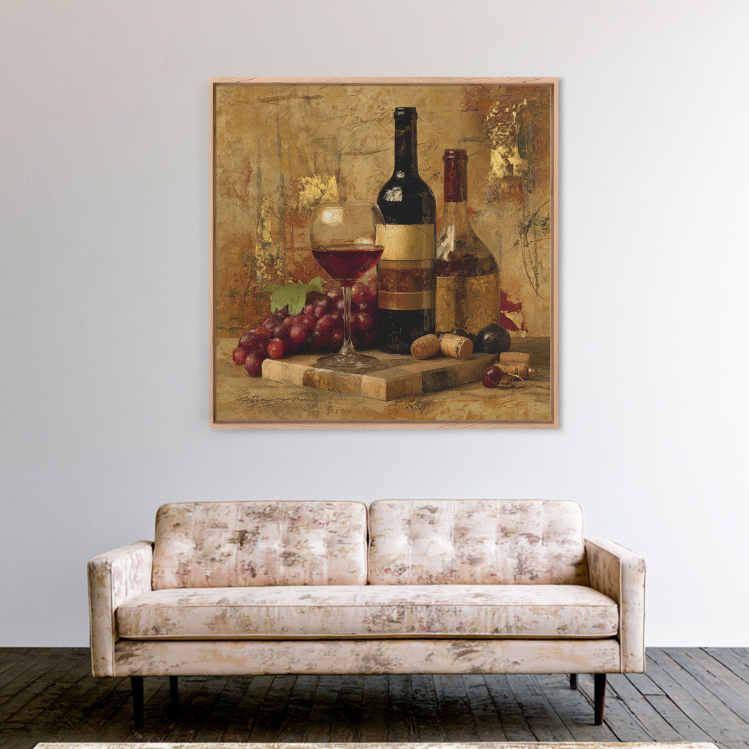 Burgundy Abstract with Gold Accents Framed Canvas Print, Winery Art, Living Room Art, Winery Decor, Abstract Art, Vineyard, WIN-1x1-71