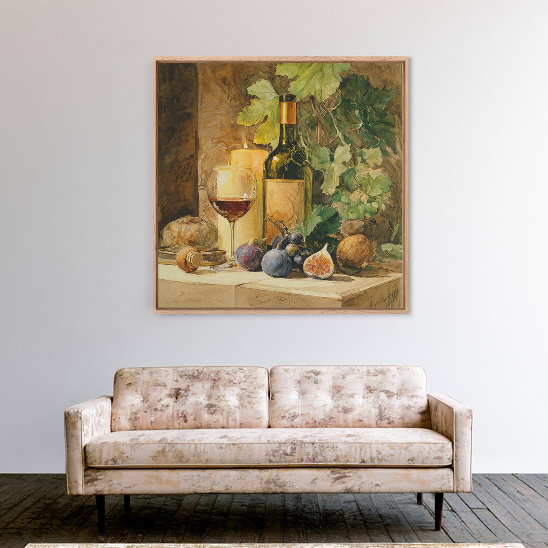 Wine Bottle and Glass Still Life Framed Canvas Print, Winery Art, Fine Art Print, Winery Decor, Fine Art, Vineyard, Wall Decor, WIN-1x1-74