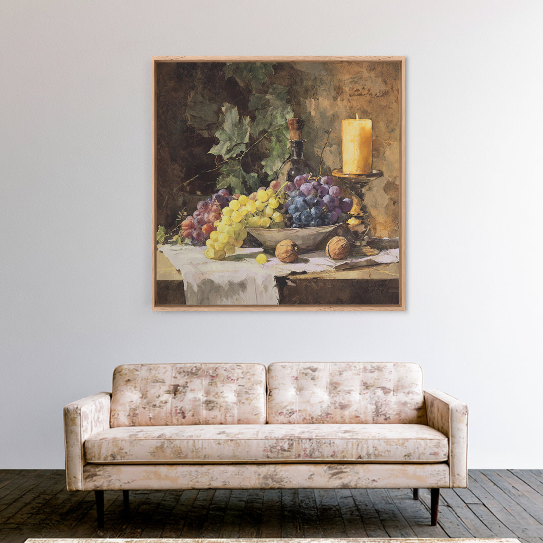 Champagne Grapes and White Linen Still Life Canvas Print, Winery Art, Art, Winery Decor, Fine Art, Vineyard, Farmhouse Decor, WIN-1x1-77