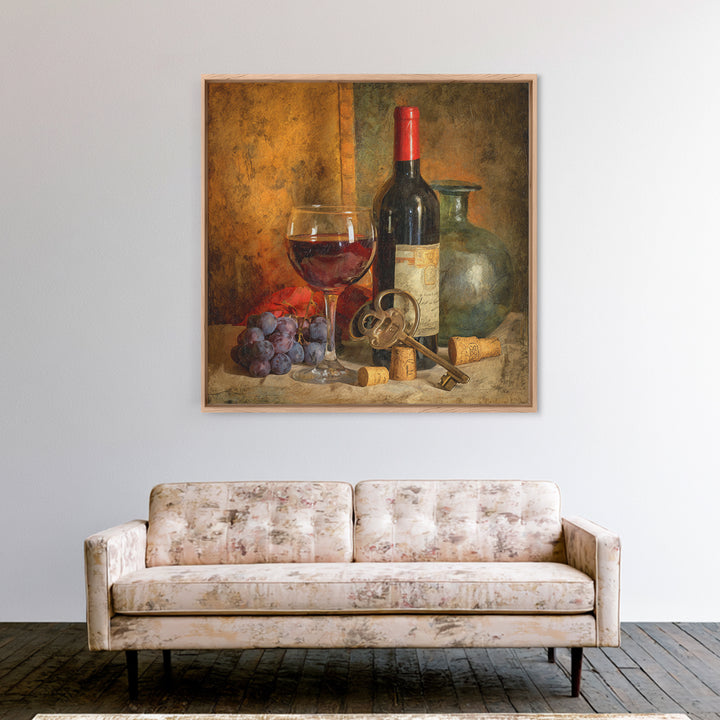Old Cellar Key and Wine Label Shapes Framed Canvas Print, Winery Art, Landscape Art, Winery Decor, Fine Art, Vineyard, WIN-1x1-84