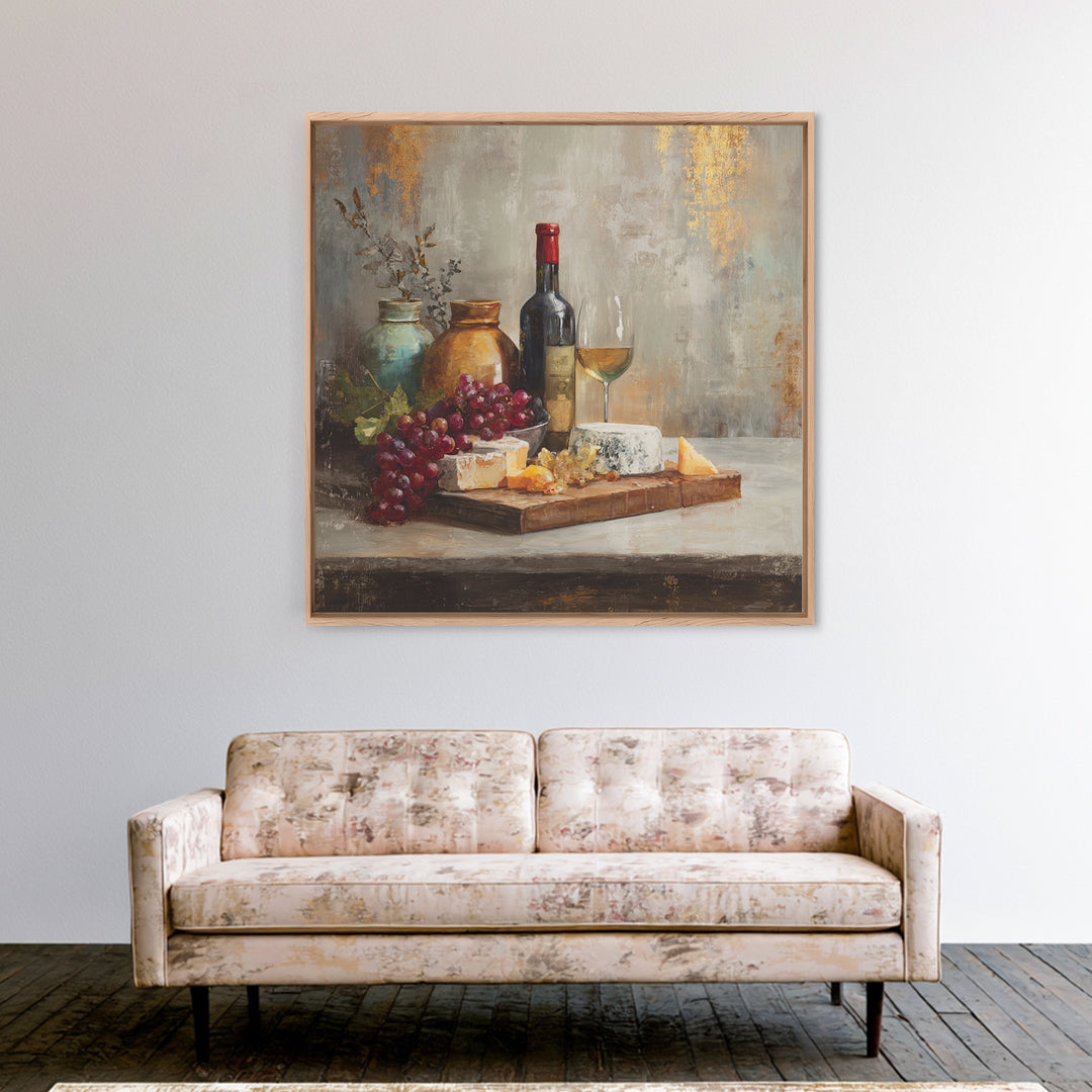 Charcuterie Board with Grapes and Cheese Canvas Print, Winery Art, Minimalist Decor, Winery Decor, Fine Art, Vineyard, WIN-1x1-85