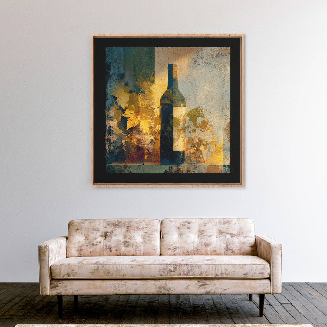 Black and Gold Wine Bottle Silhouette Framed Canvas Print, Winery Art, Minimalist Decor, Winery Decor, Fine Art, Vineyard, WIN-1x1-88
