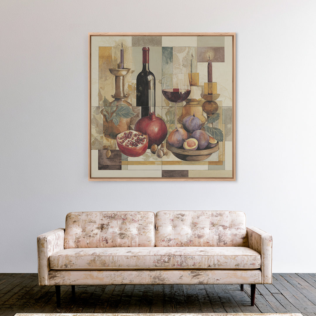 Pomegranate Figs and Red Wine Composition Canvas Print, Winery Art, Contemporary Art, Winery Decor, Fine Art, Vineyard, WIN-1x1-89