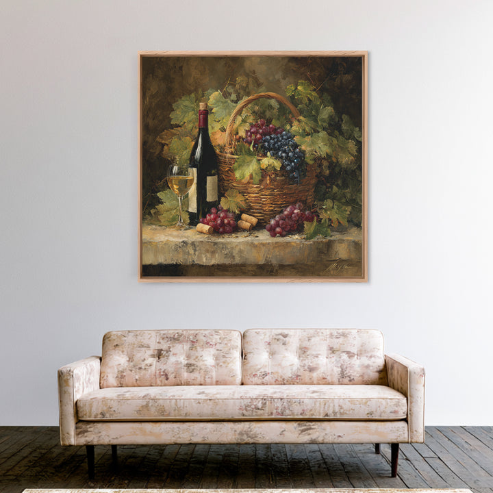 Wine Harvest Basket Canvas Print, Winery Art, Modern Decor, Winery Decor, Fine Art, Vineyard, Wall Decor, Painting, Art Print, WIN-1x1-94