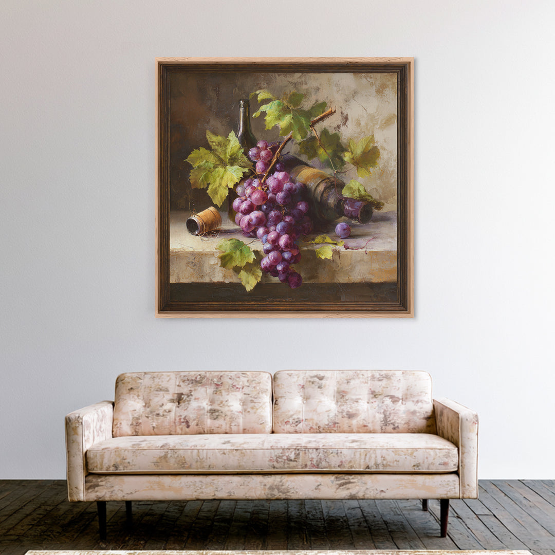 Grapevine Branch with Purple Grapes and Leaves Canvas Print, Winery Art, Art Print, Winery Decor, Fine Art, Vineyard, WIN-1x1-97