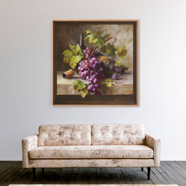 Grapevine Branch with Purple Grapes and Leaves Canvas Print, Winery Art, Art Print, Winery Decor, Fine Art, Vineyard, WIN-1x1-97