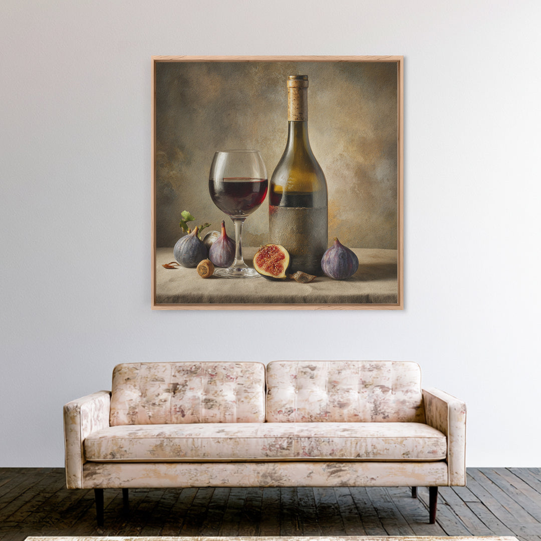 Wine Bottle and Glass Still Life Canvas Print, Winery Art, Textured Painting, Winery Decor, Fine Art, Vineyard, Oil Painting, WIN-1x1-98