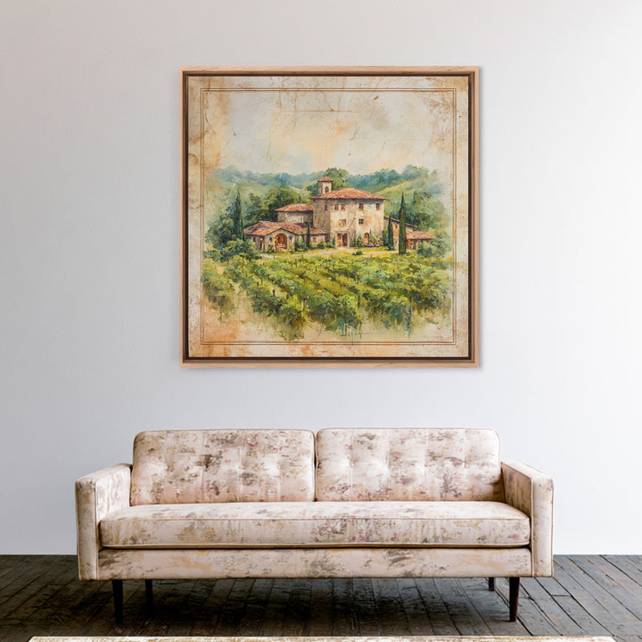Tuscan Vineyard at Golden Hour Canvas Print, Winery Art, Wall Decor, Winery Decor, Vineyard, Kitchen Art, Living Room Decor, WIN-1x1-99