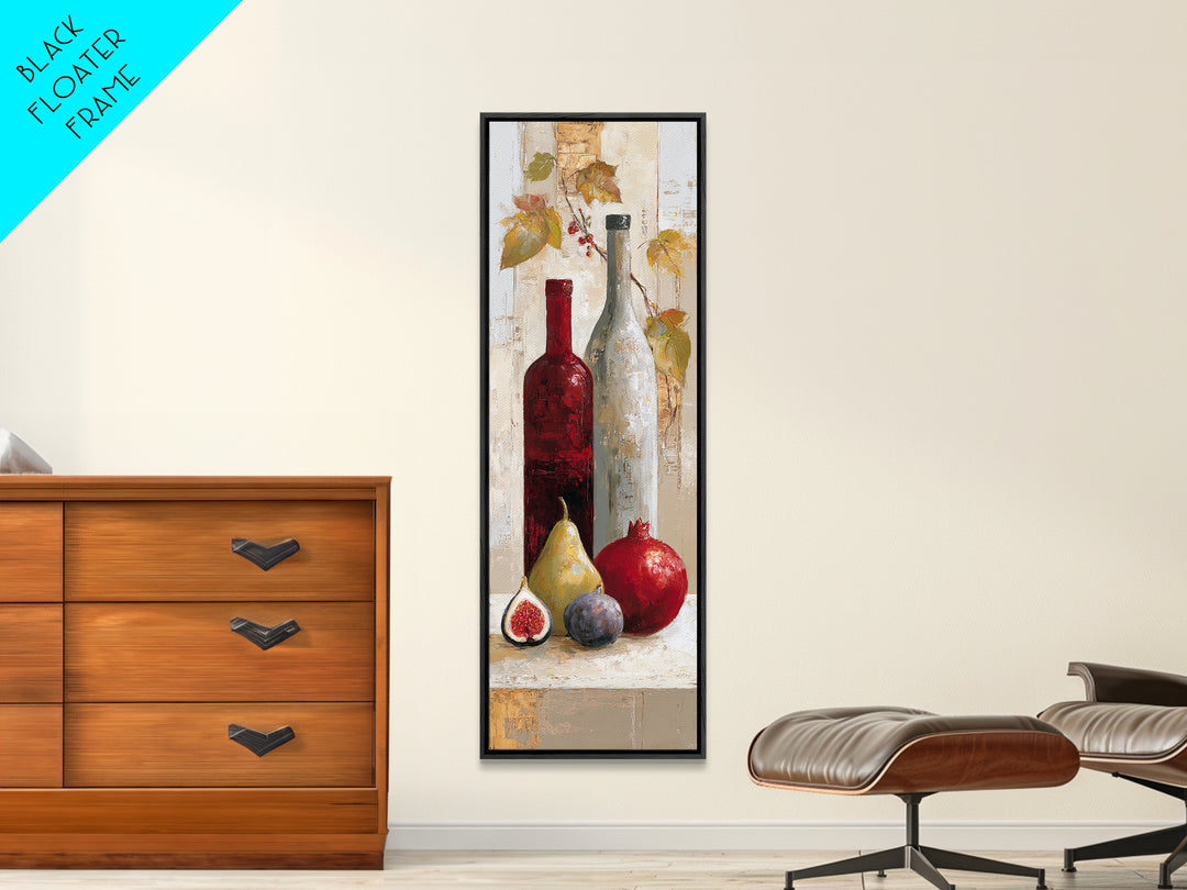 Pomegranate Figs and Red Wine Composition Framed Canvas Print, Winery Art, Textured Painting, Winery Decor, Fine Art, Vineyard, WIN-1x3-29