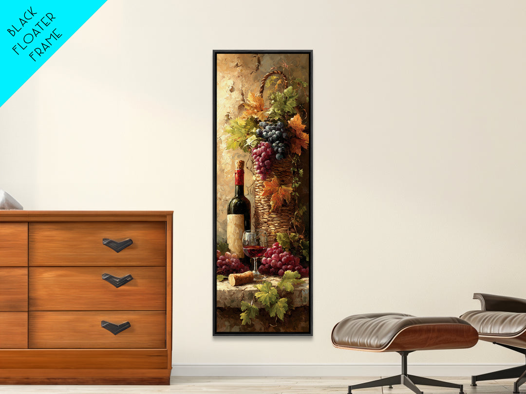 Wine Harvest Basket Framed Canvas Print, Winery Art, Cocktail Wall Art, Winery Decor, Watercolor Art, Vineyard, WIN-1x3-34